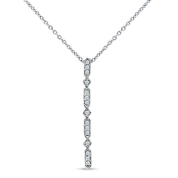 14K White Gold 0.08ct Diamond Drop Vertical Bar Pendant Chain Necklace 18" Long Wholesale